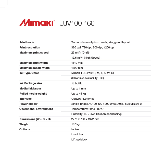 UJV100-160 Specifications